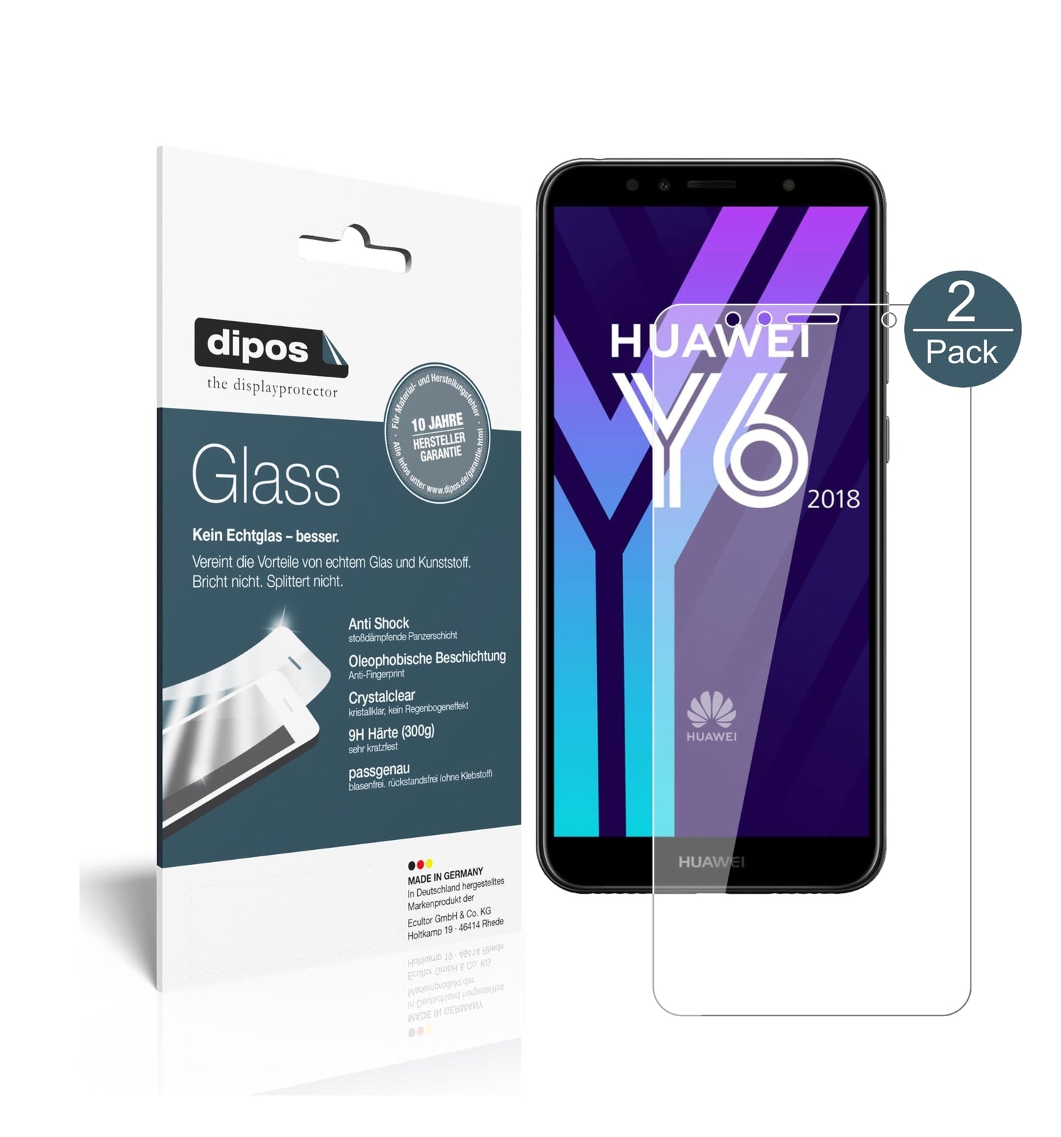 Klare Displayschutzfolie von dipos passend für Huawei Y6 (2018), 9H kratzfest und blasenfrei montiert