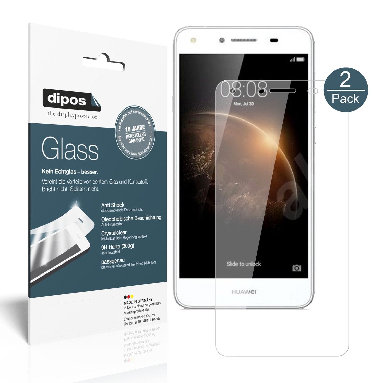Klare Displayschutzfolie von dipos passend für Huawei Y6 II Compact, 9H kratzfest und blasenfrei montiert