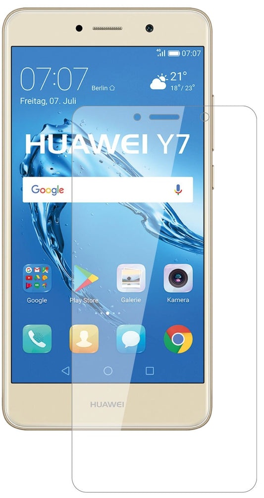 Klare Displayschutzfolie von dipos passend für Huawei Y7 (2017), 9H kratzfest und blasenfrei montiert