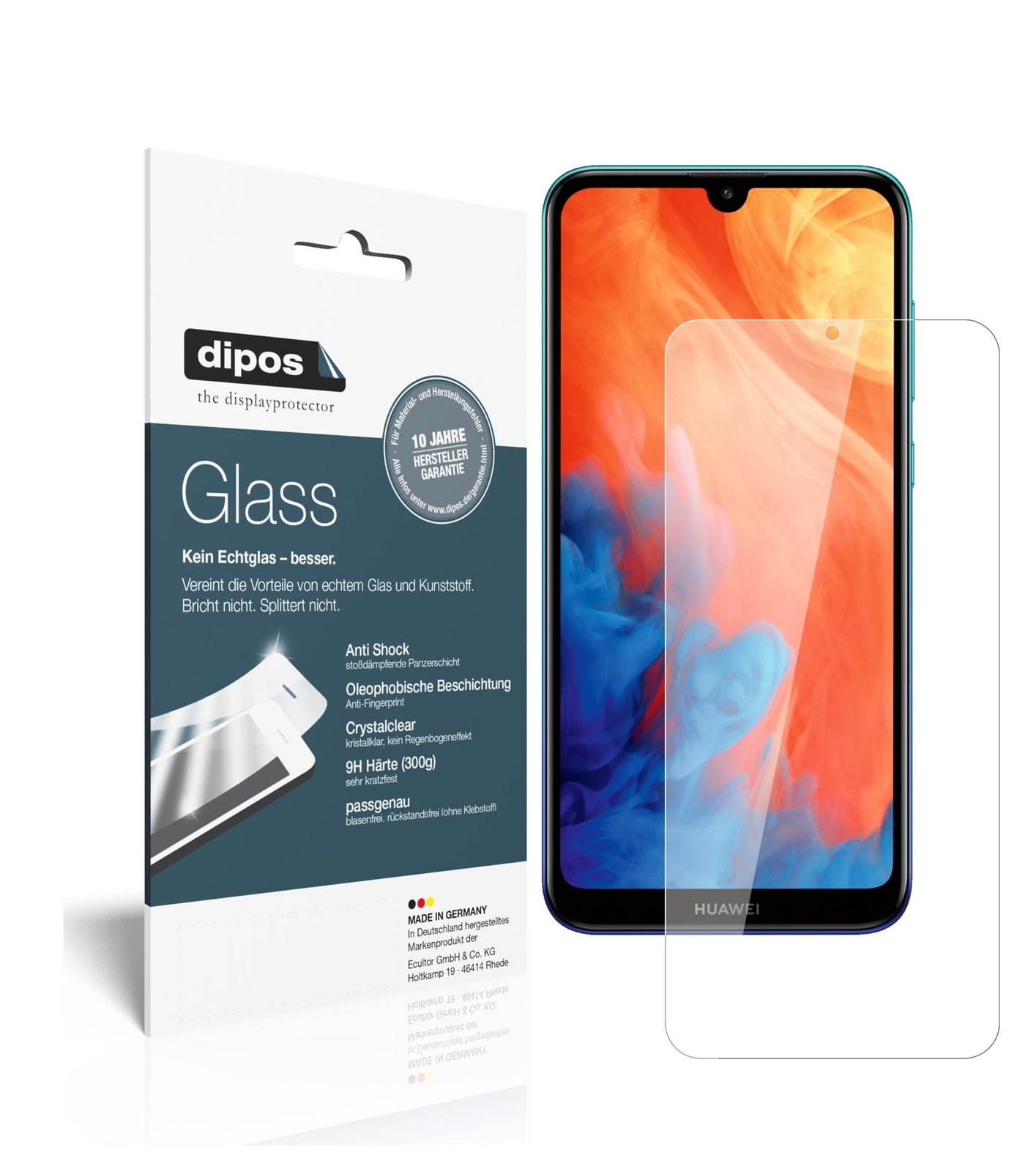 Klare Displayschutzfolie von dipos passend für Huawei Y7 Prime (2019), 9H kratzfest und blasenfrei montiert