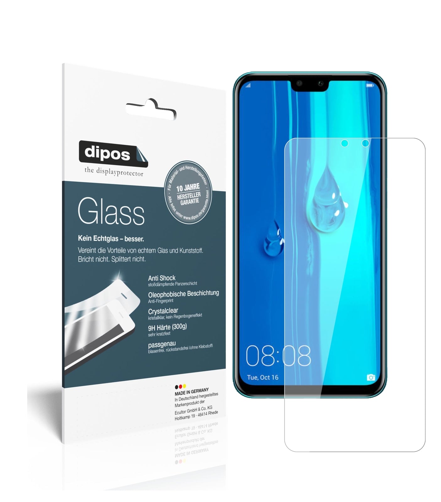 Klare Displayschutzfolie von dipos passend für Huawei Y9 (2019), 9H kratzfest und blasenfrei montiert