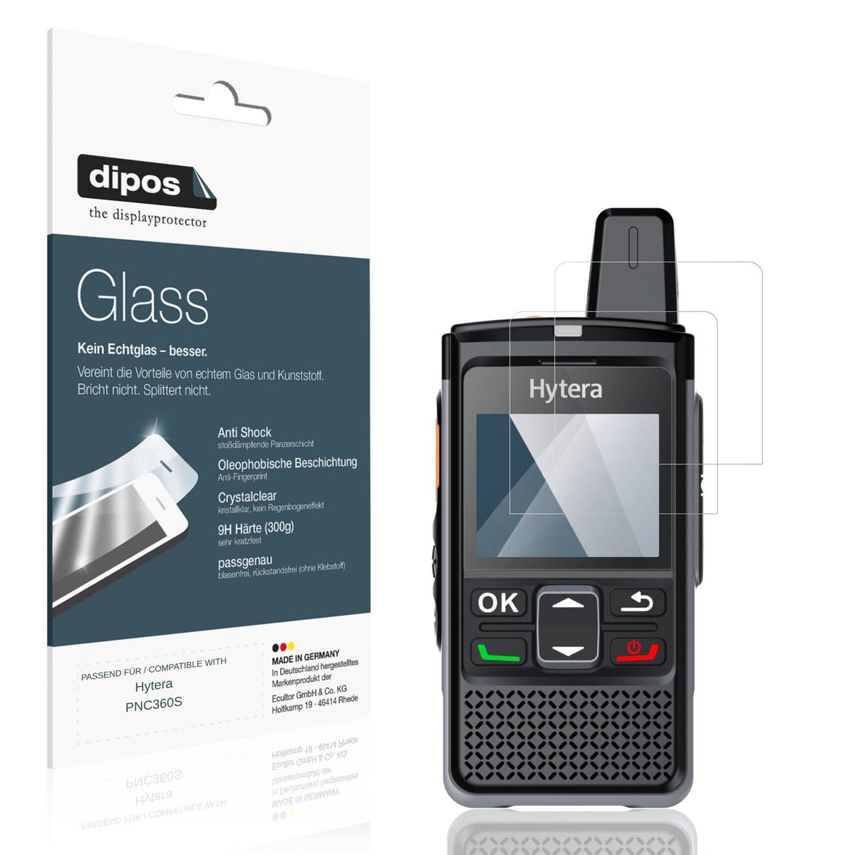 Klare Displayschutzfolie von dipos passend f�r Hytera PNC360S, 9H kratzfest und blasenfrei montiert
