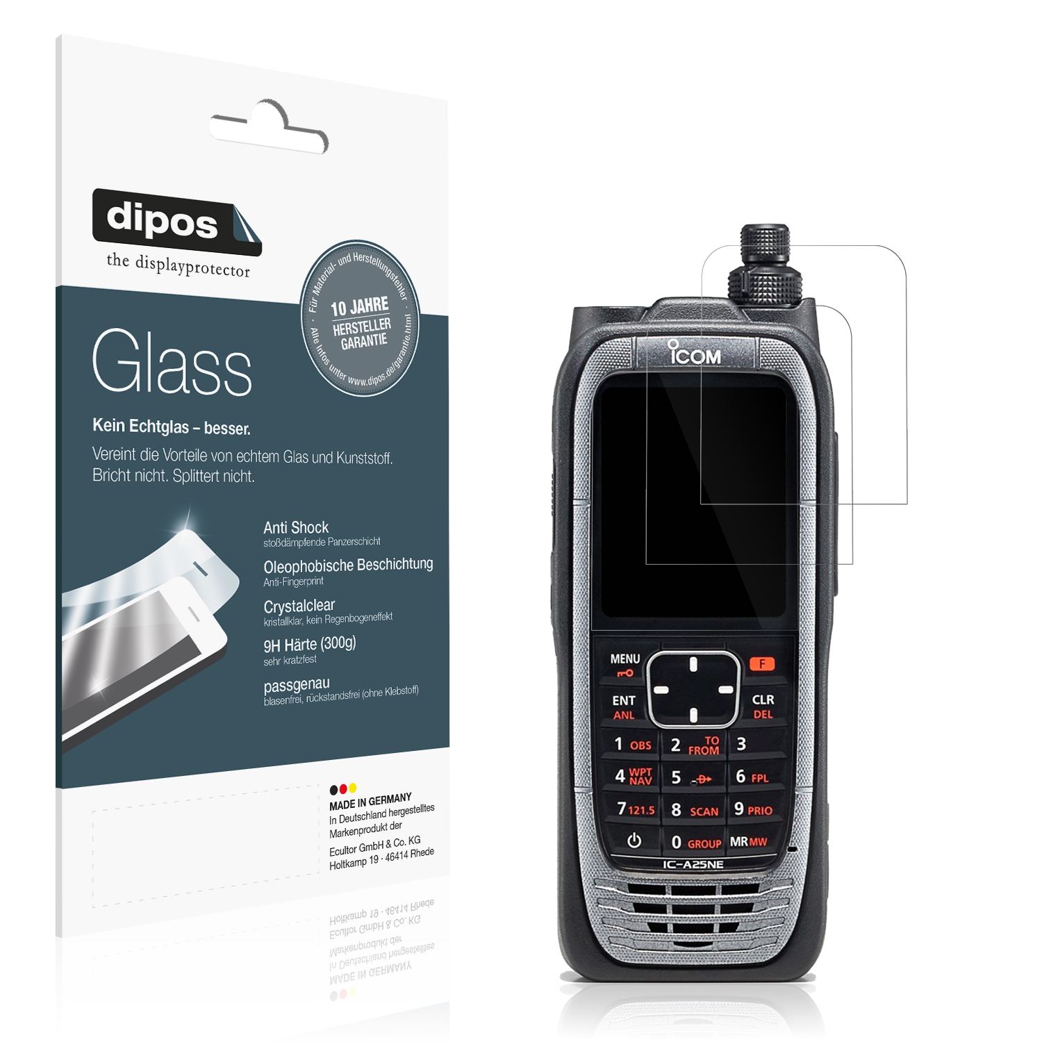 Klare Displayschutzfolie von dipos passend für Icom IC-A25NE, 9H kratzfest und blasenfrei montiert