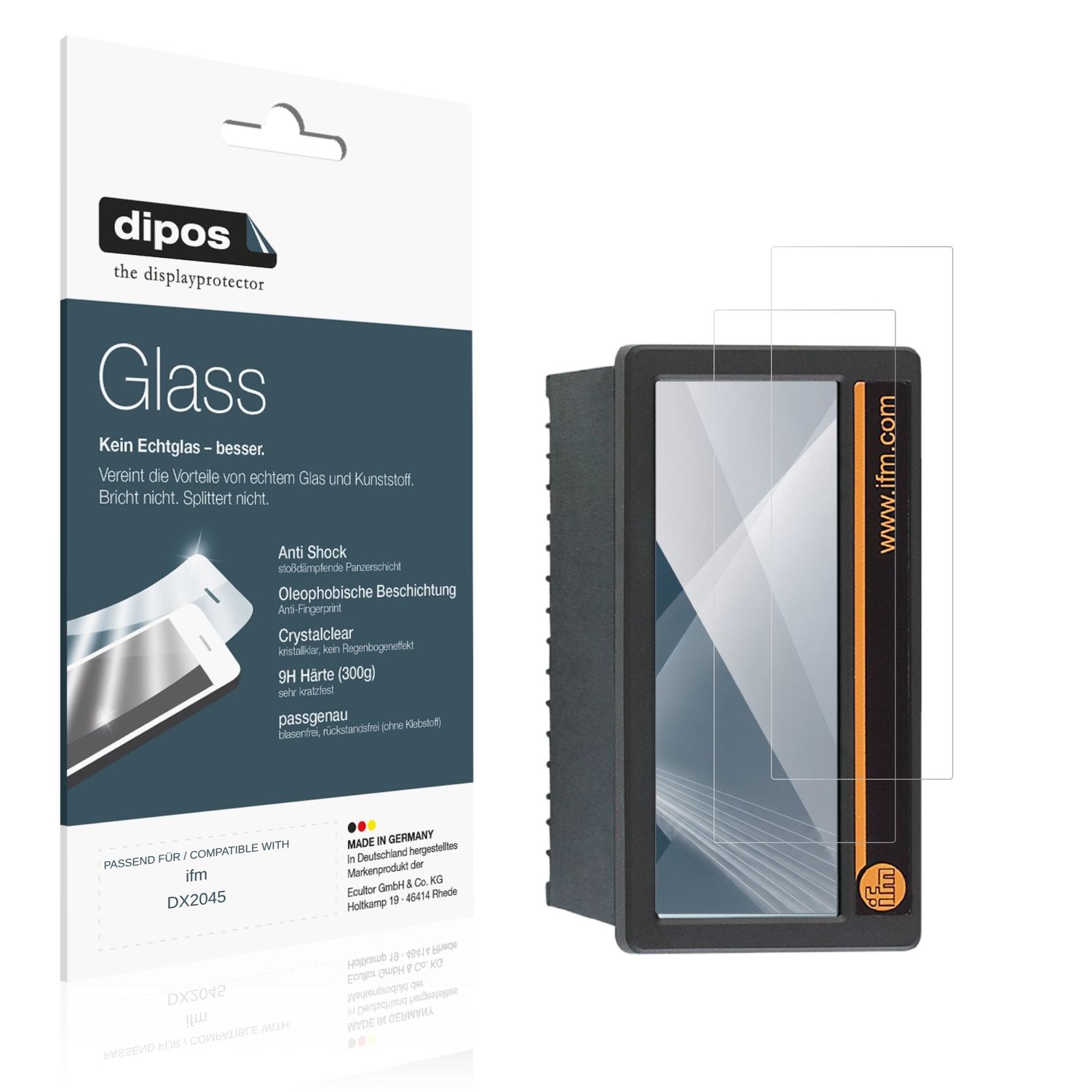 Klare Displayschutzfolie von dipos passend f�r ifm DX2045, 9H kratzfest und blasenfrei montiert