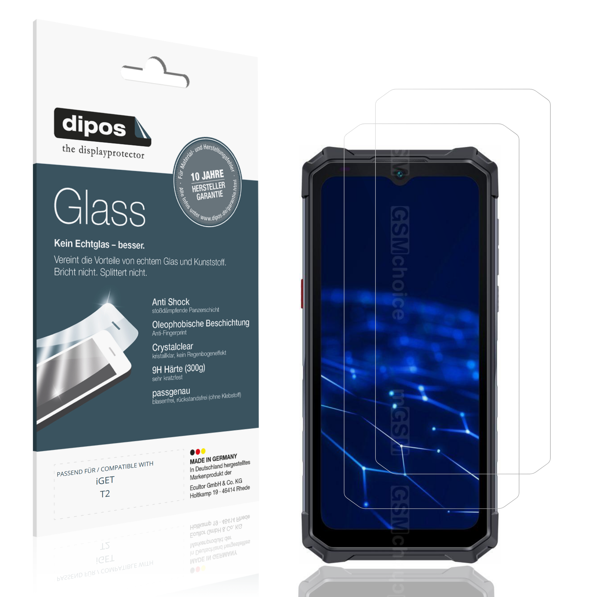 Klare Displayschutzfolie von dipos passend für iGET T2, 9H kratzfest und blasenfrei montiert