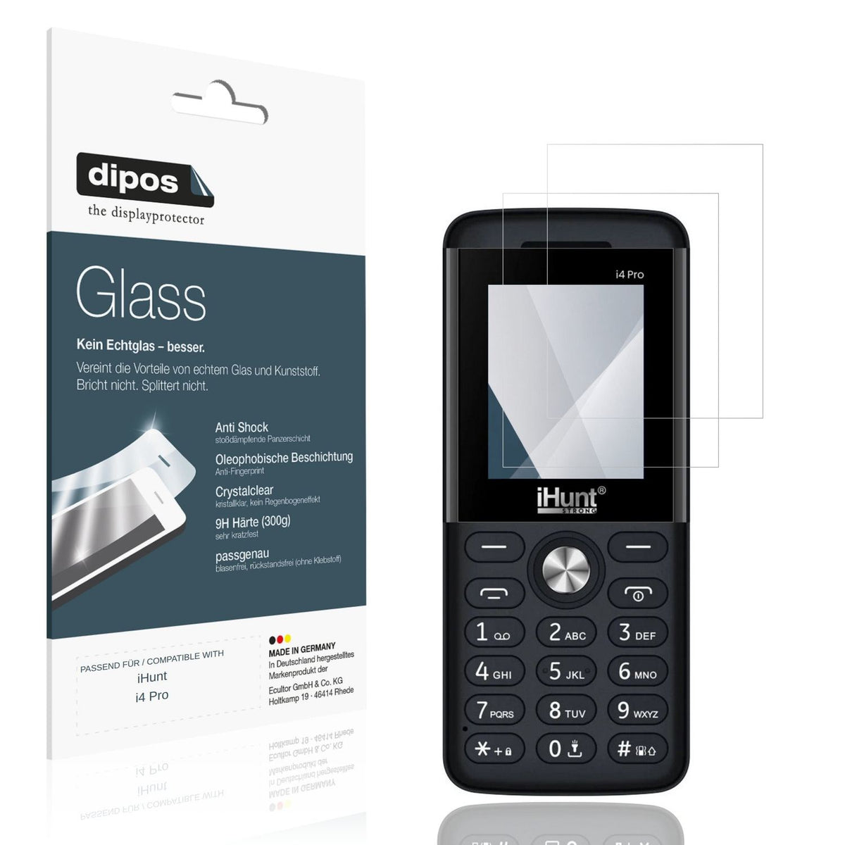Klare Displayschutzfolie von dipos passend für iHunt i4 Pro, 9H kratzfest und blasenfrei montiert