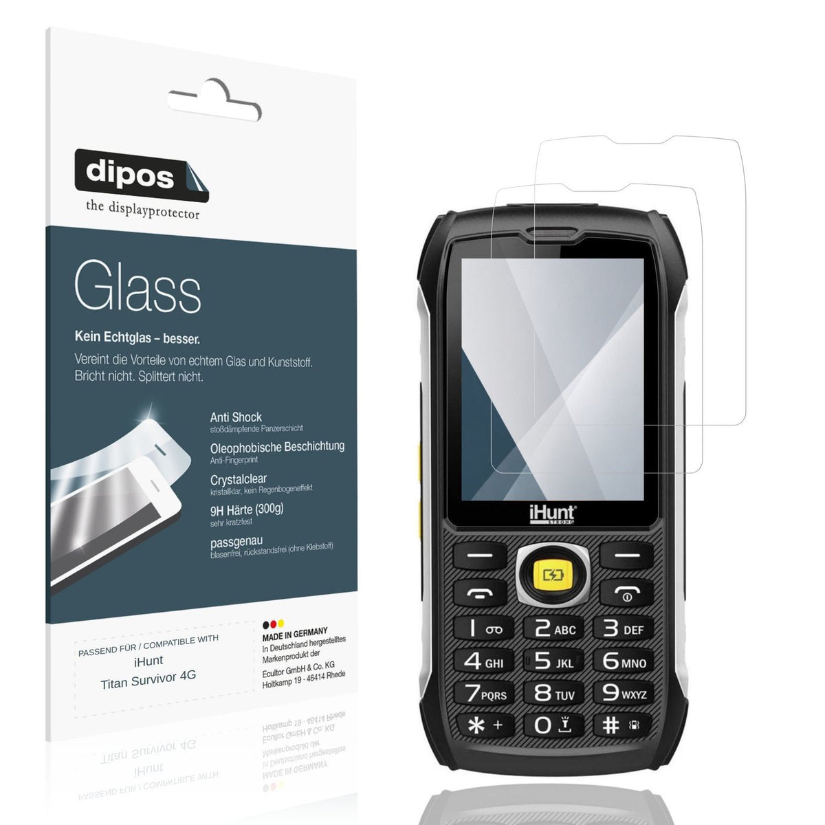Klare Displayschutzfolie von dipos passend für iHunt Titan Survivor 4G, 9H kratzfest und blasenfrei montiert