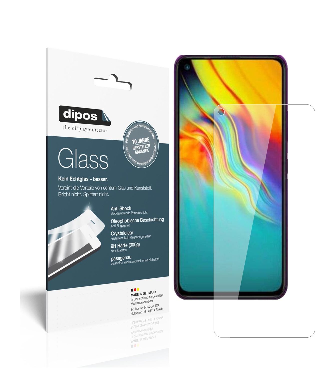 Klare Displayschutzfolie von dipos passend für Infinix Hot 9 Pro, 9H kratzfest und blasenfrei montiert