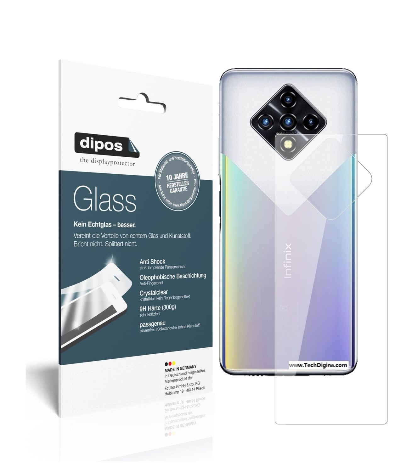 Klare Displayschutzfolie von dipos passend für Infinix Zero 8 Rückseite, 9H kratzfest und blasenfrei montiert
