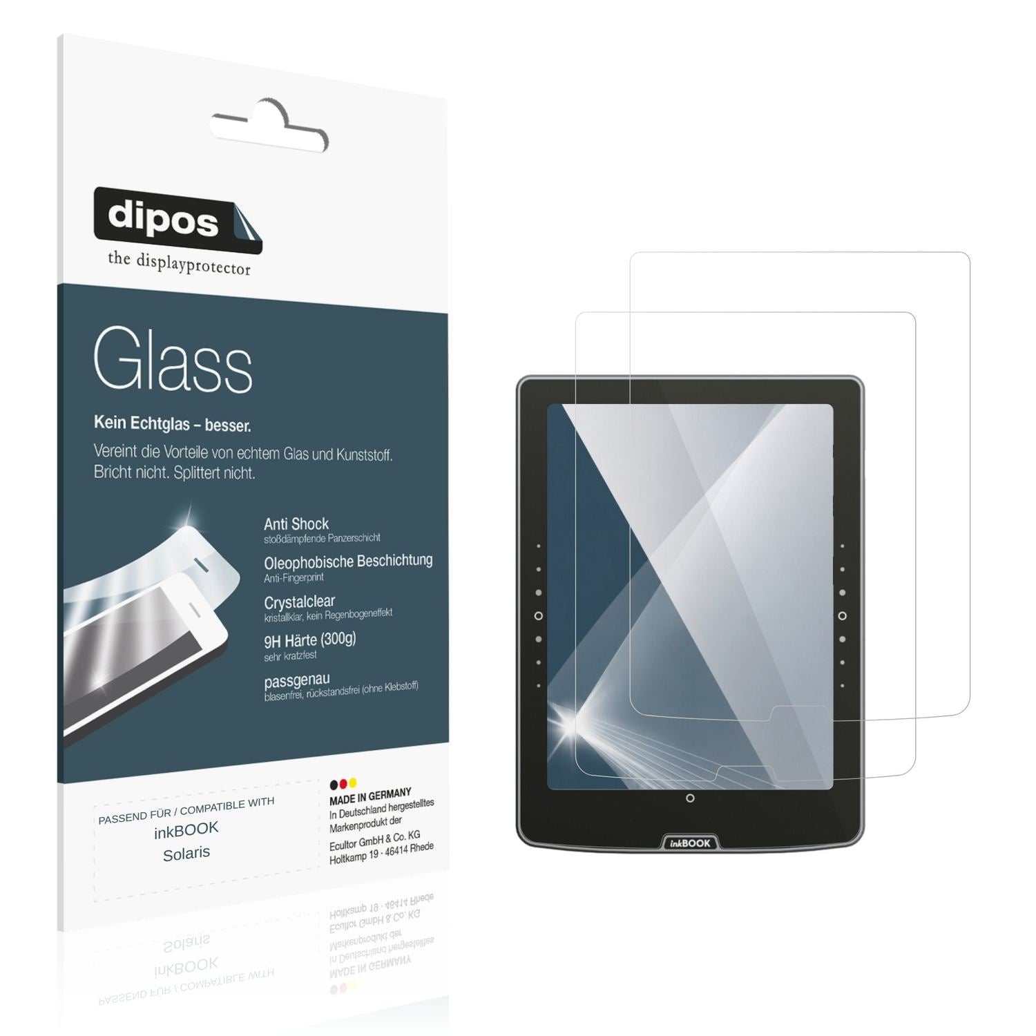 Klare Displayschutzfolie von dipos passend für inkBOOK Solaris, 9H kratzfest und blasenfrei montiert