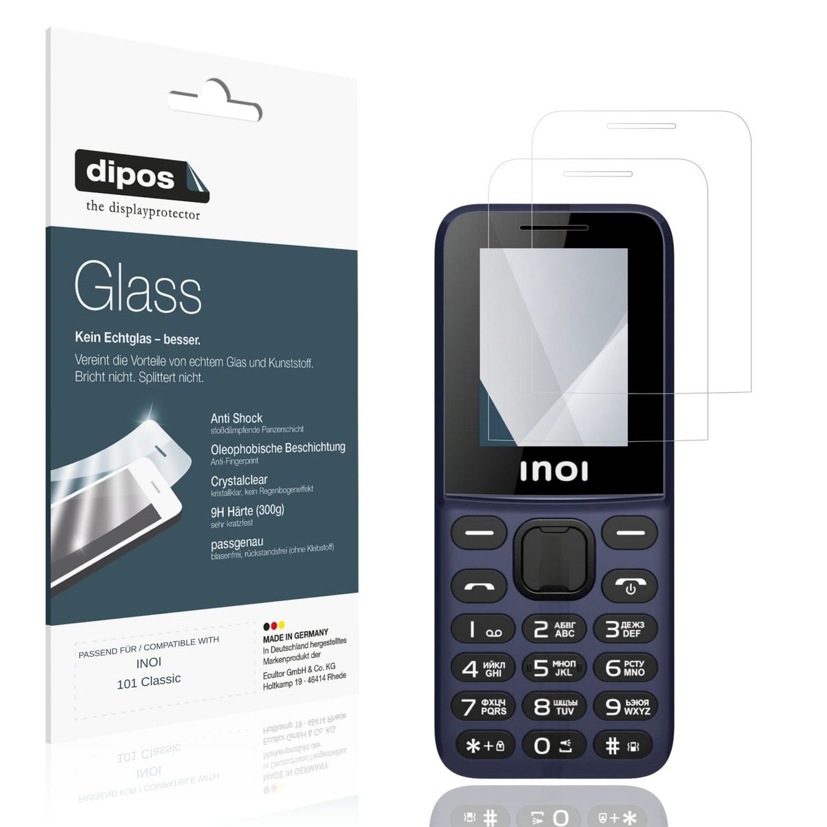 Klare Displayschutzfolie von dipos passend für INOI 101 Classic, 9H kratzfest und blasenfrei montiert