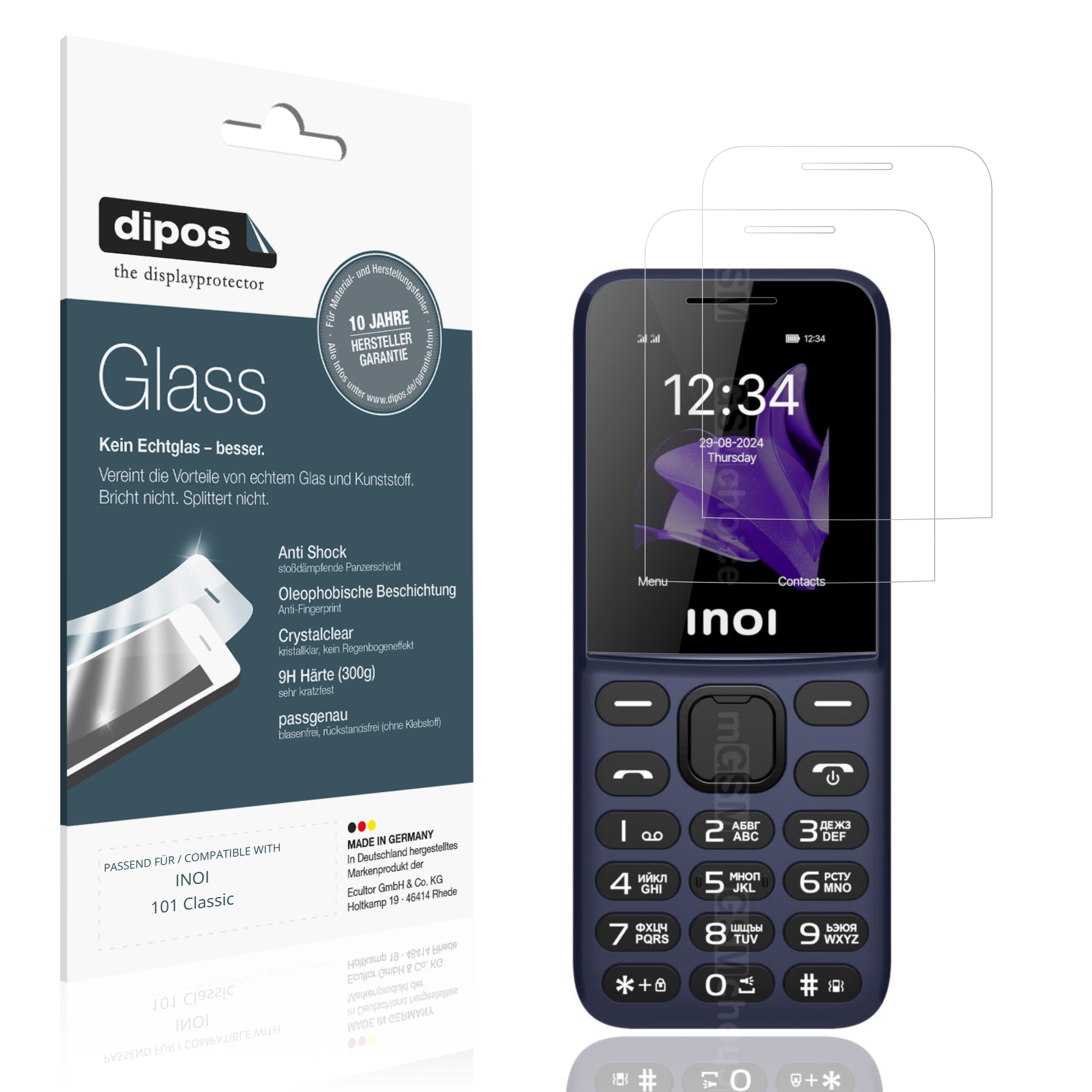 Klare Displayschutzfolie von dipos passend für INOI 101 Classic, 9H kratzfest und blasenfrei montiert