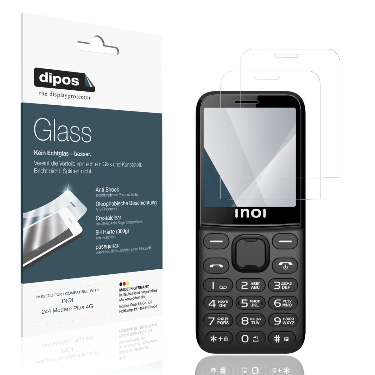 Klare Displayschutzfolie von dipos passend für INOI 244 Modern Plus 4G, 9H kratzfest und blasenfrei montiert