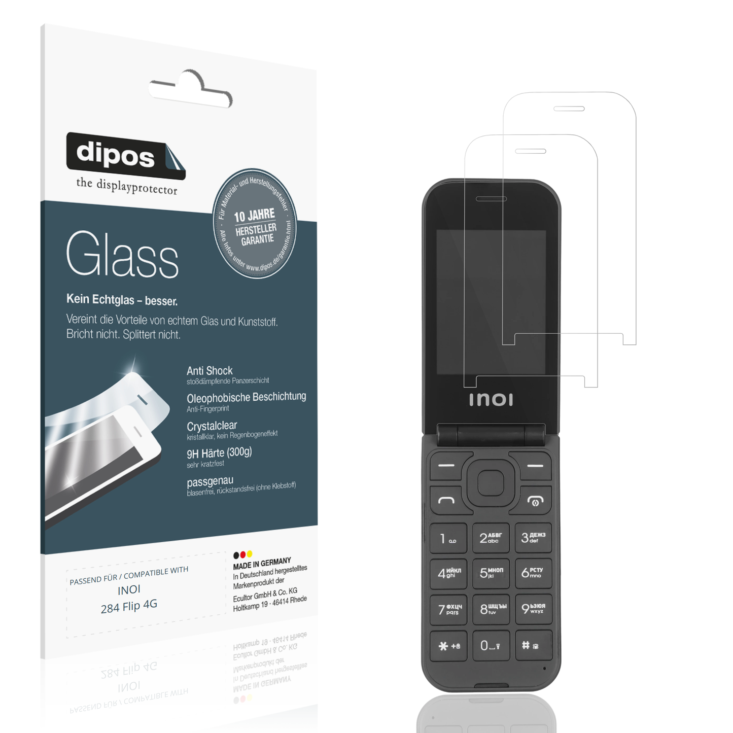 Klare Displayschutzfolie von dipos passend für INOI 284 Flip 4G, 9H kratzfest und blasenfrei montiert
