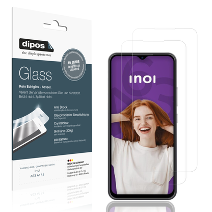 Klare Displayschutzfolie von dipos passend für Inoi A63 A151, 9H kratzfest und blasenfrei montiert