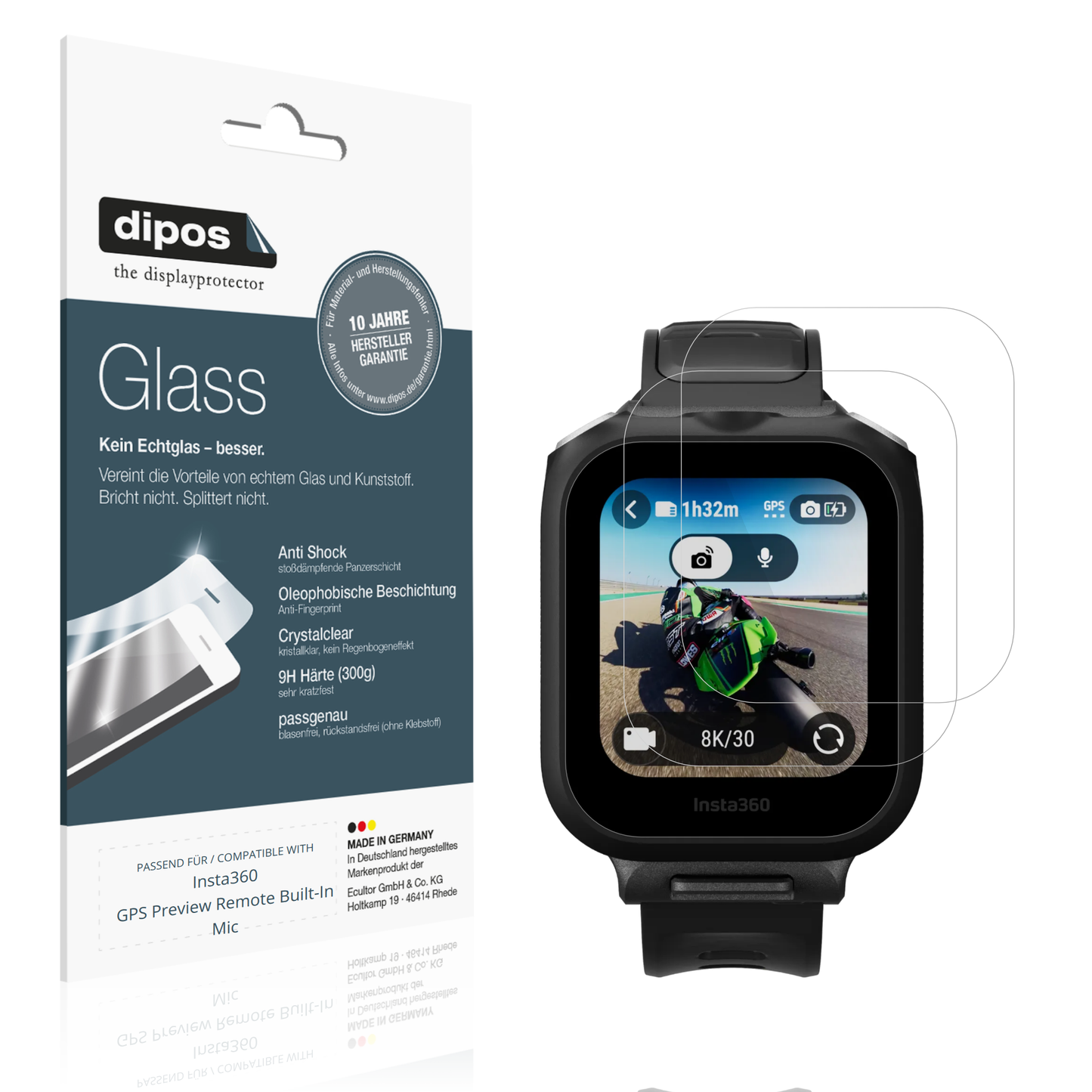 Klare Displayschutzfolie von dipos passend für Insta360 GPS Preview Remote Built-In Mic, 9H kratzfest und blasenfrei montiert
