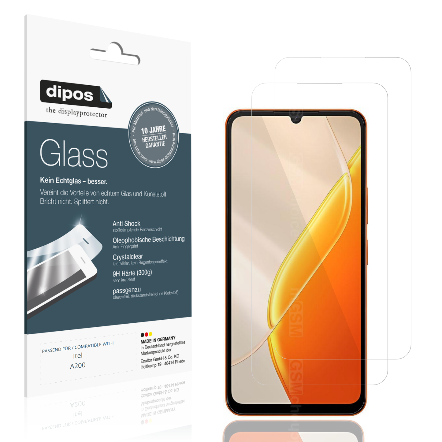 Klare Displayschutzfolie von dipos passend für Itel A200, 9H kratzfest und blasenfrei montiert