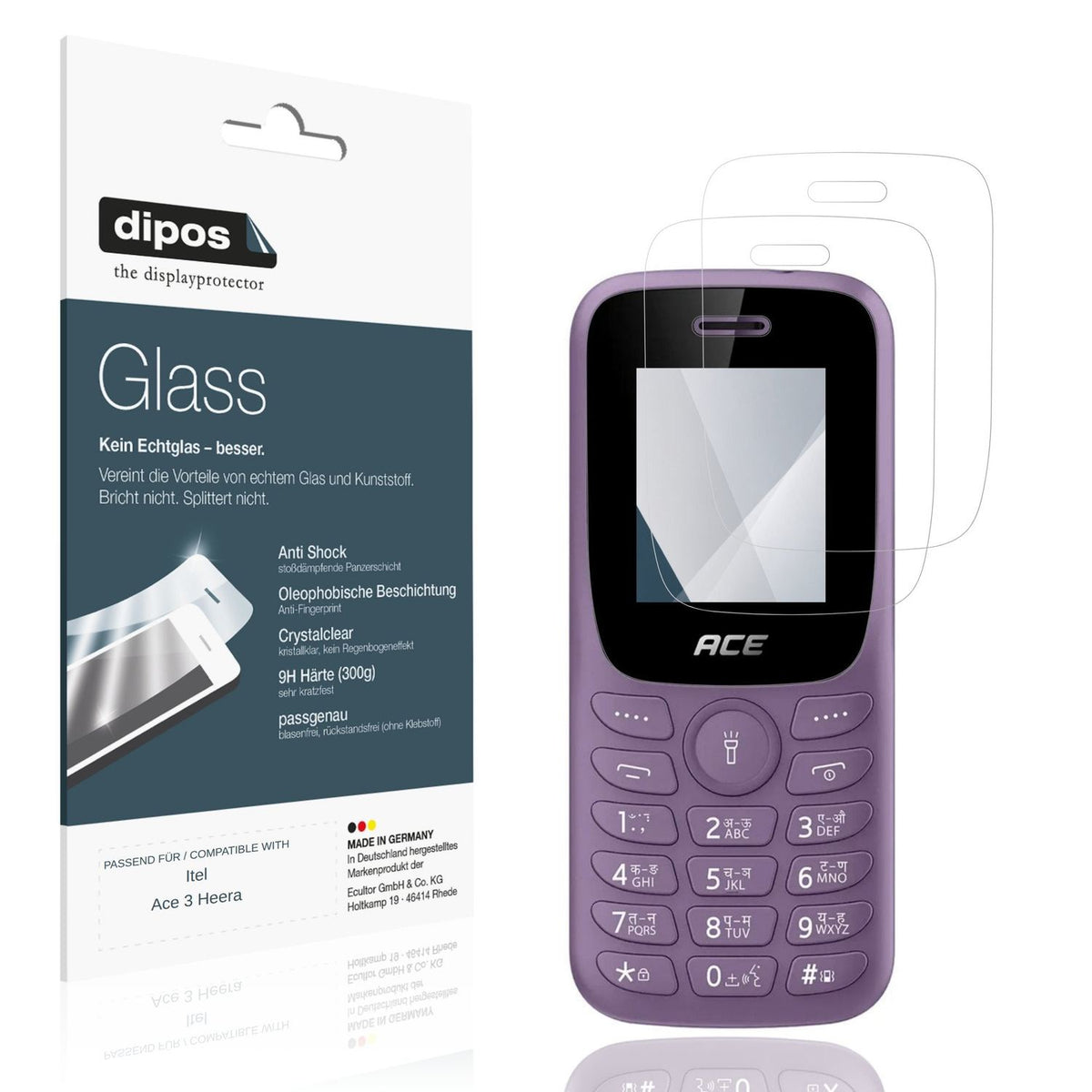 Klare Displayschutzfolie von dipos passend für Itel Ace 3 Heera, 9H kratzfest und blasenfrei montiert