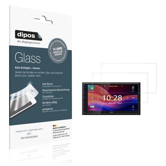 Klare Displayschutzfolie von dipos passend für JVC KW-M695DBW, 9H kratzfest und blasenfrei montiert