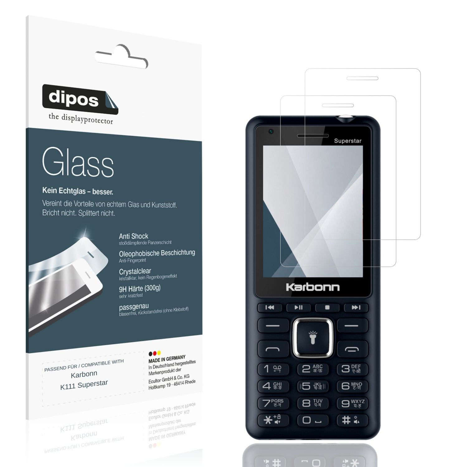 Klare Displayschutzfolie von dipos passend für Karbonn K111 Superstar, 9H kratzfest und blasenfrei montiert