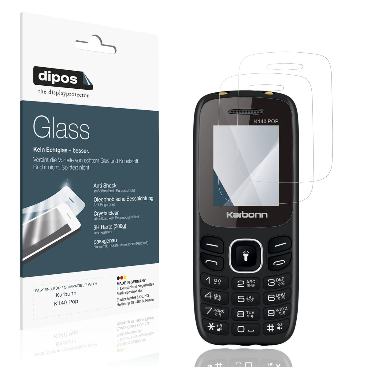 Klare Displayschutzfolie von dipos passend für Karbonn K140 Pop, 9H kratzfest und blasenfrei montiert