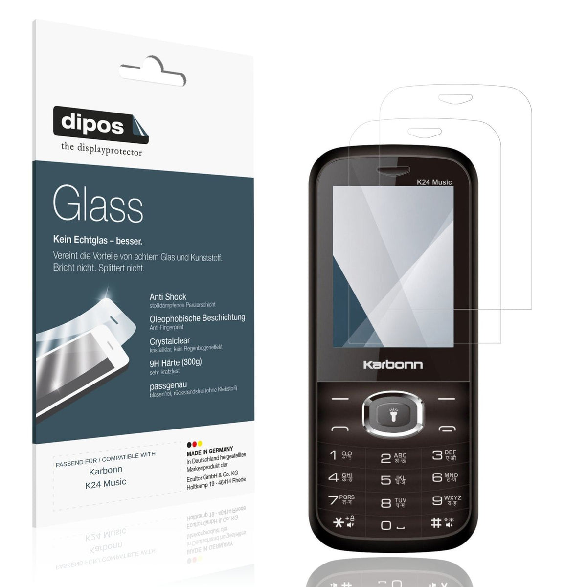 Klare Displayschutzfolie von dipos passend für Karbonn K24 Music, 9H kratzfest und blasenfrei montiert