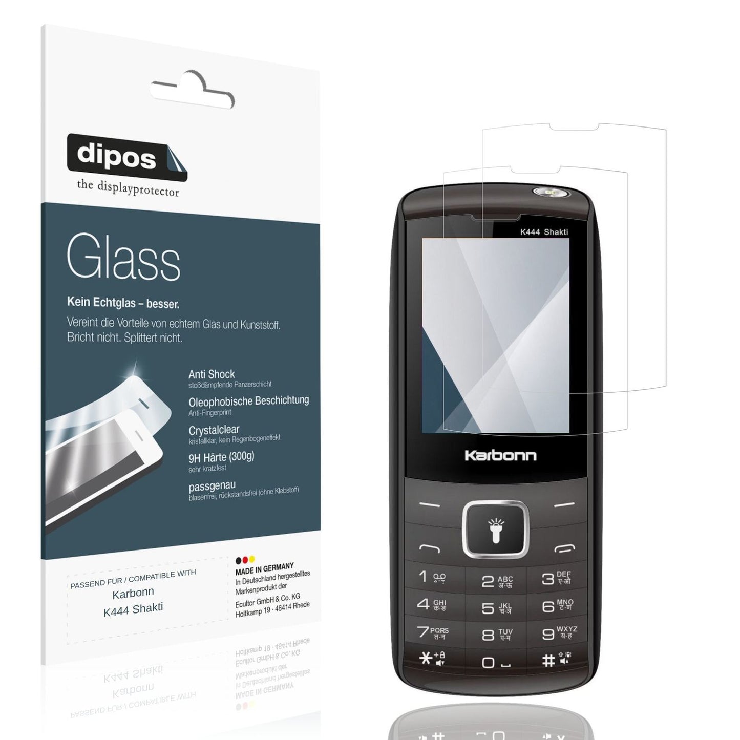 Klare Displayschutzfolie von dipos passend für Karbonn K444 Shakti, 9H kratzfest und blasenfrei montiert