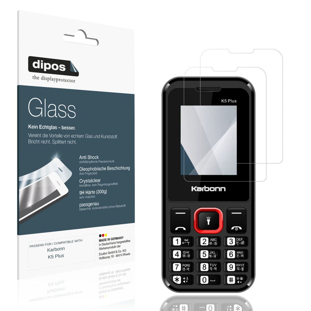 Klare Displayschutzfolie von dipos passend für Karbonn K5 Plus, 9H kratzfest und blasenfrei montiert