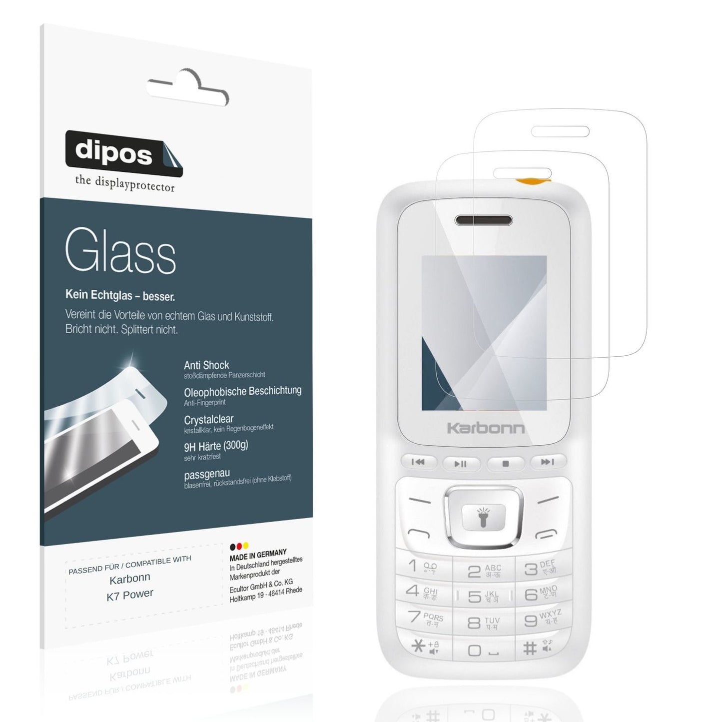 Klare Displayschutzfolie von dipos passend für Karbonn K7 Power, 9H kratzfest und blasenfrei montiert