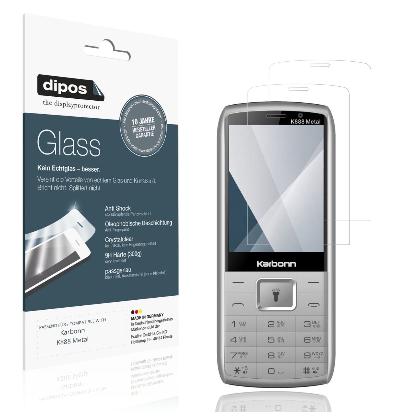 Klare Displayschutzfolie von dipos passend für Karbonn K888 Metal, 9H kratzfest und blasenfrei montiert