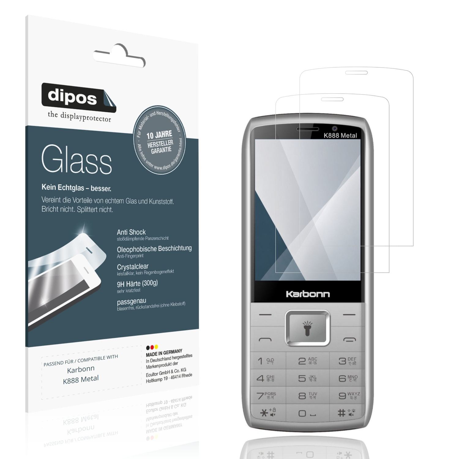 Klare Displayschutzfolie von dipos passend für Karbonn K888 Metal, 9H kratzfest und blasenfrei montiert