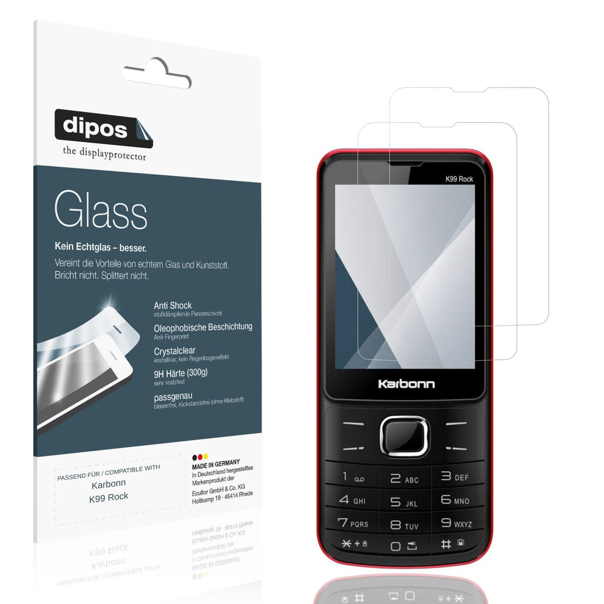 Klare Displayschutzfolie von dipos passend für Karbonn K99 Rock, 9H kratzfest und blasenfrei montiert