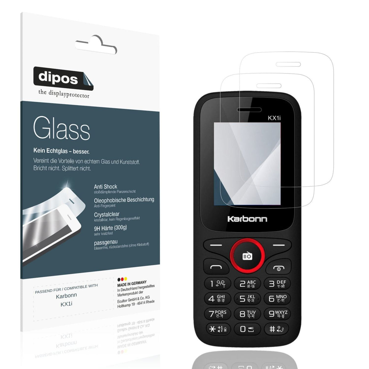 Klare Displayschutzfolie von dipos passend für Karbonn KX1i, 9H kratzfest und blasenfrei montiert