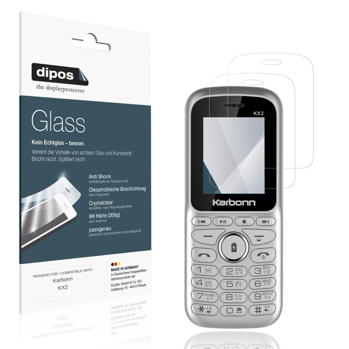 Klare Displayschutzfolie von dipos passend für Karbonn KX2, 9H kratzfest und blasenfrei montiert