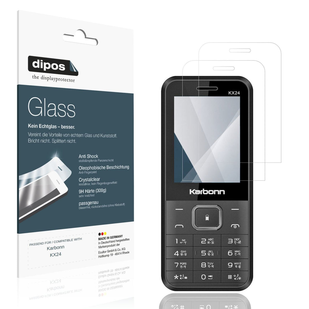 Klare Displayschutzfolie von dipos passend für Karbonn KX24, 9H kratzfest und blasenfrei montiert