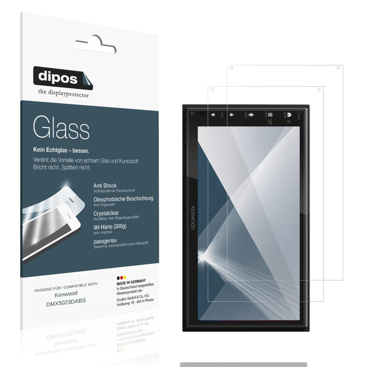 Klare Displayschutzfolie von dipos passend für Kenwood DMX5023DABS, 9H kratzfest und blasenfrei montiert