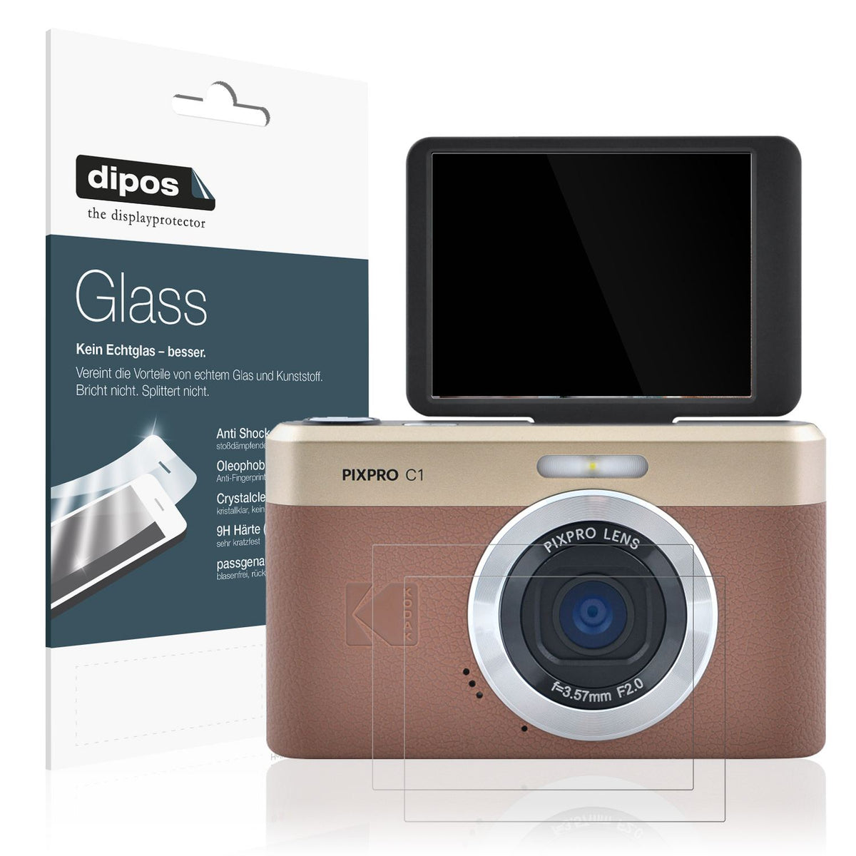 Klare Displayschutzfolie von dipos passend für Kodak Pixpro C1, 9H kratzfest und blasenfrei montiert