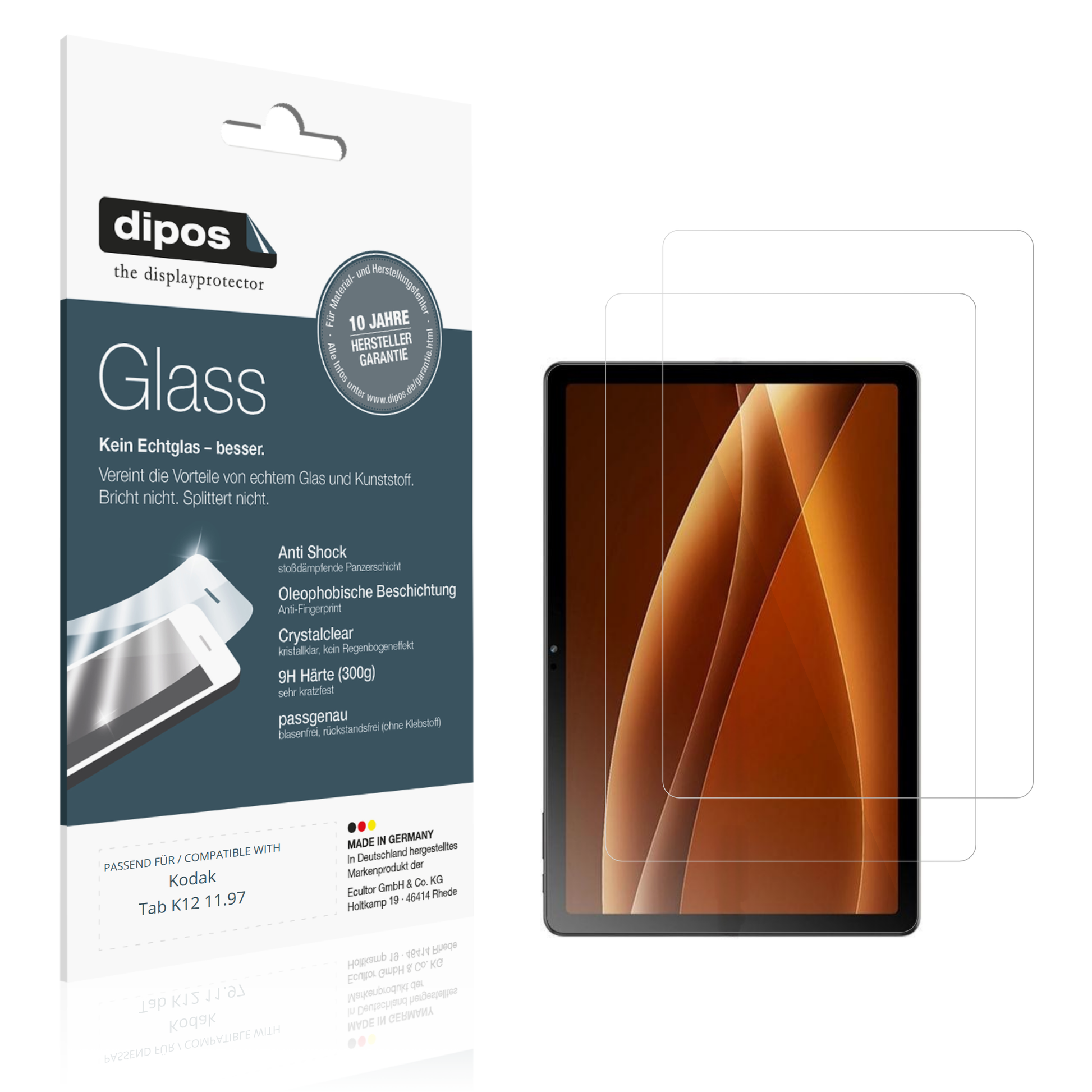 Klare Displayschutzfolie von dipos passend für Kodak Tab K12 11.97, 9H kratzfest und blasenfrei montiert