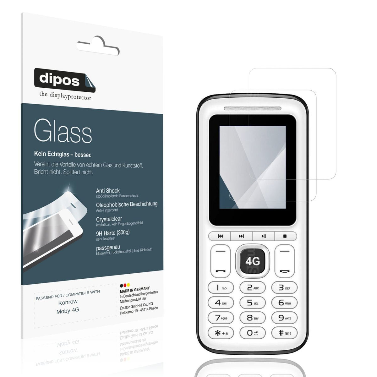 Klare Displayschutzfolie von dipos passend für Konrow Moby 4G, 9H kratzfest und blasenfrei montiert