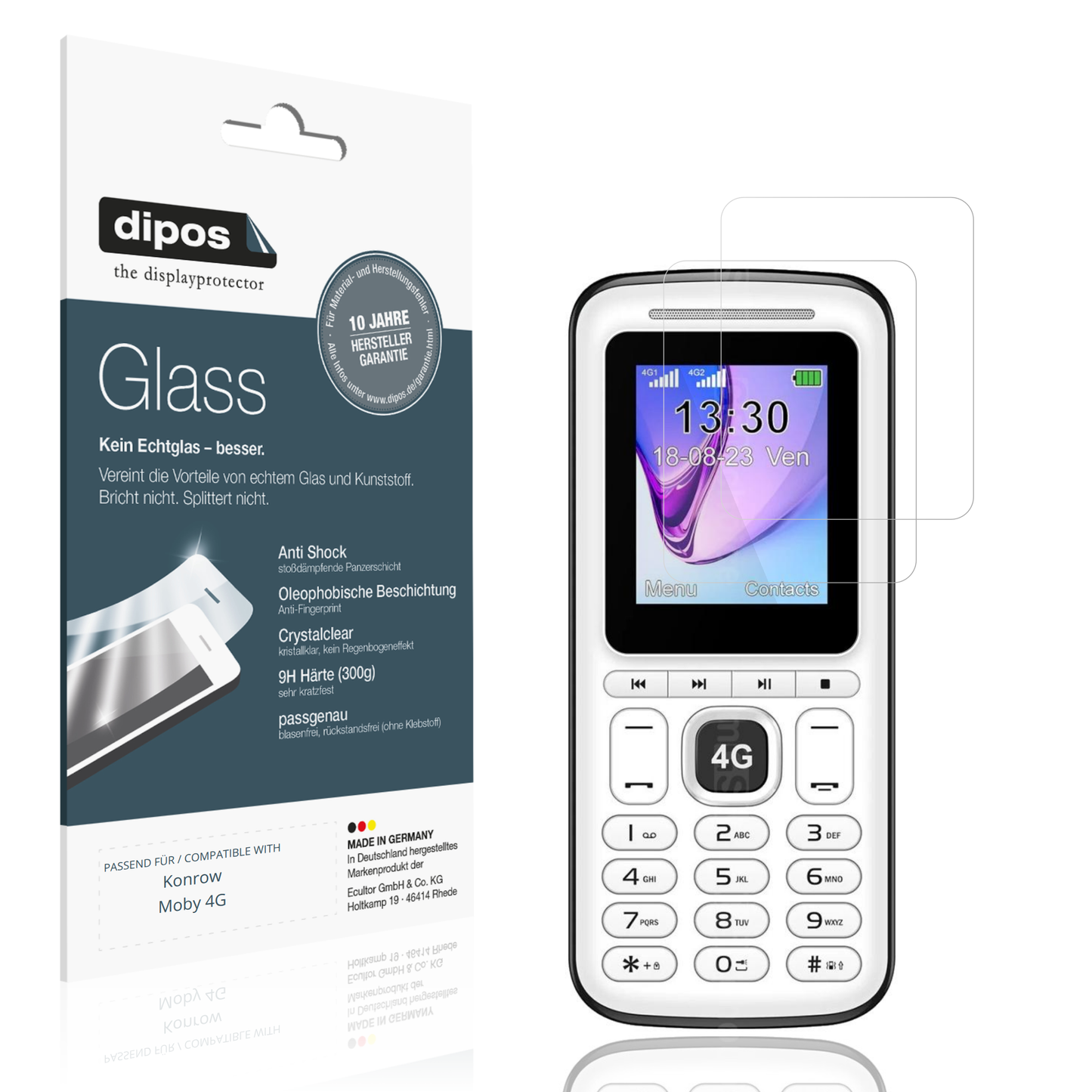 Klare Displayschutzfolie von dipos passend für Konrow Moby 4G, 9H kratzfest und blasenfrei montiert