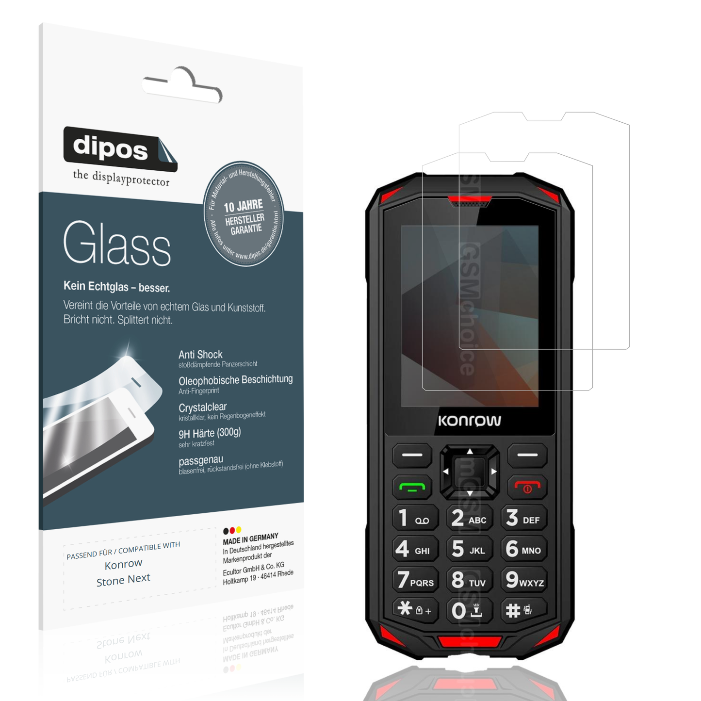 Klare Displayschutzfolie von dipos passend für Konrow Stone Next, 9H kratzfest und blasenfrei montiert