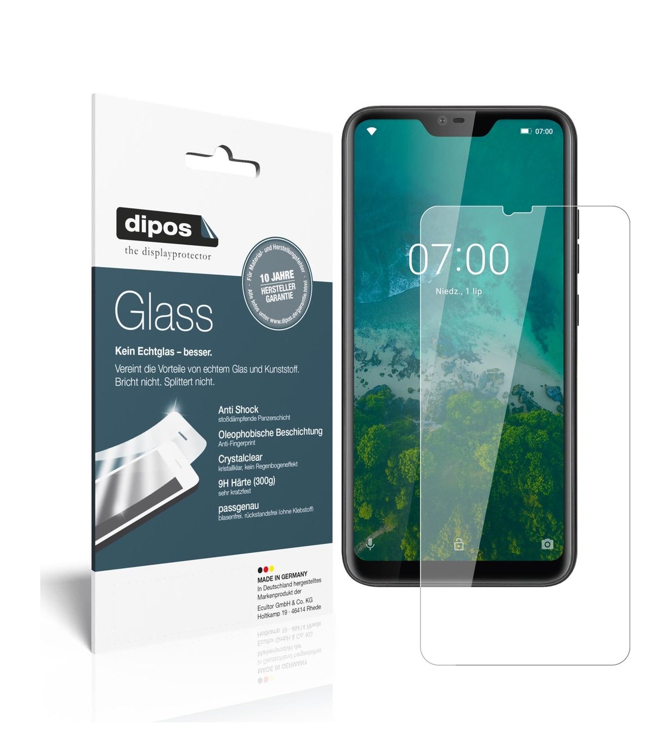 Klare Displayschutzfolie von dipos passend für Kruger Matz Smartfon LIVE 7, 9H kratzfest und blasenfrei montiert