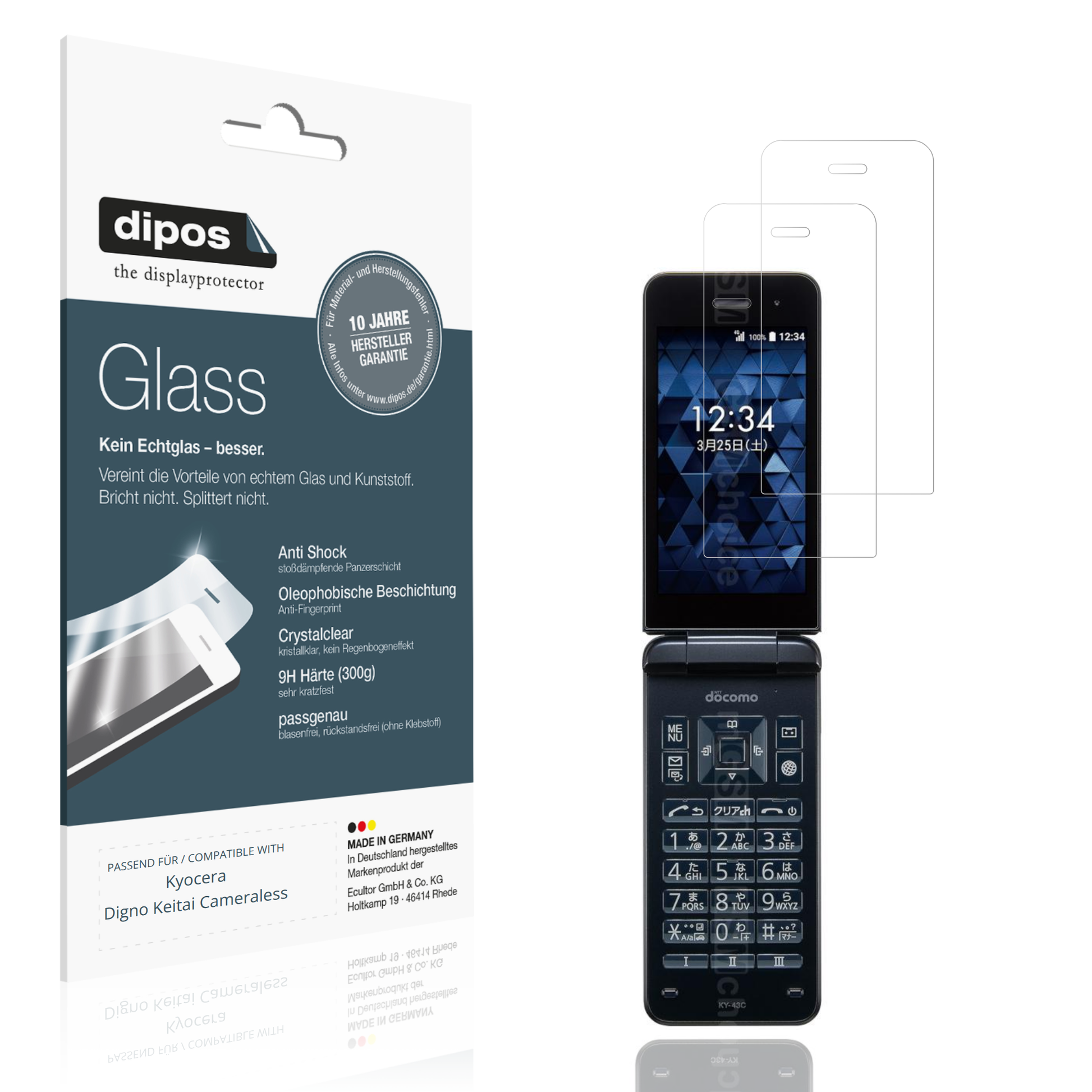 Klare Displayschutzfolie von dipos passend für Kyocera Digno Keitai Cameraless, 9H kratzfest und blasenfrei montiert