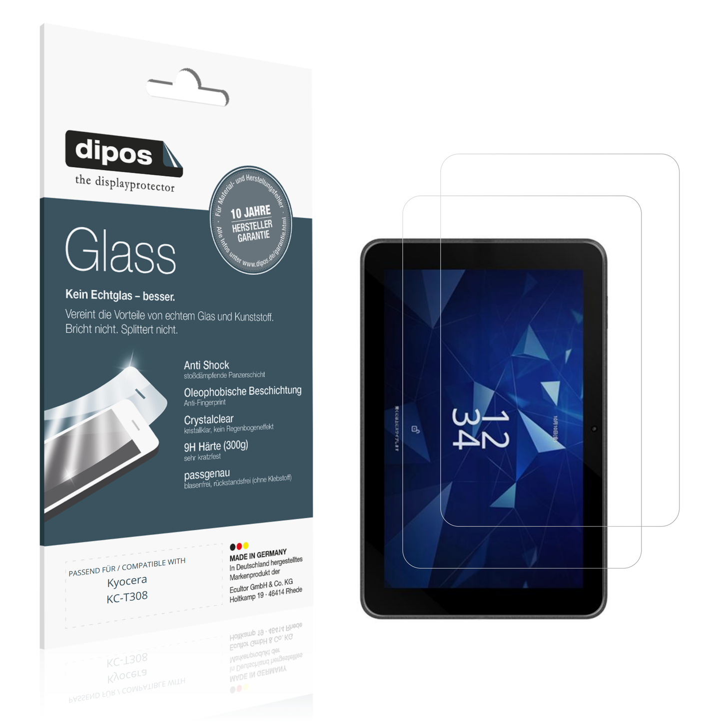 Klare Displayschutzfolie von dipos passend für Kyocera KC-T308, 9H kratzfest und blasenfrei montiert