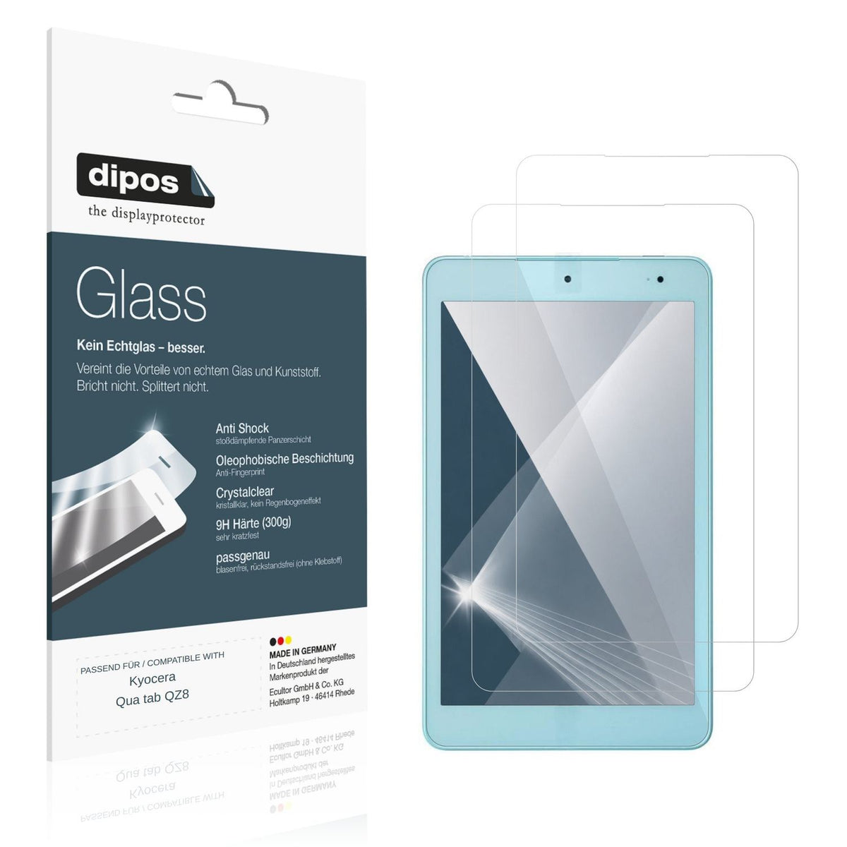 Klare Displayschutzfolie von dipos passend für Kyocera Qua tab QZ8, 9H kratzfest und blasenfrei montiert