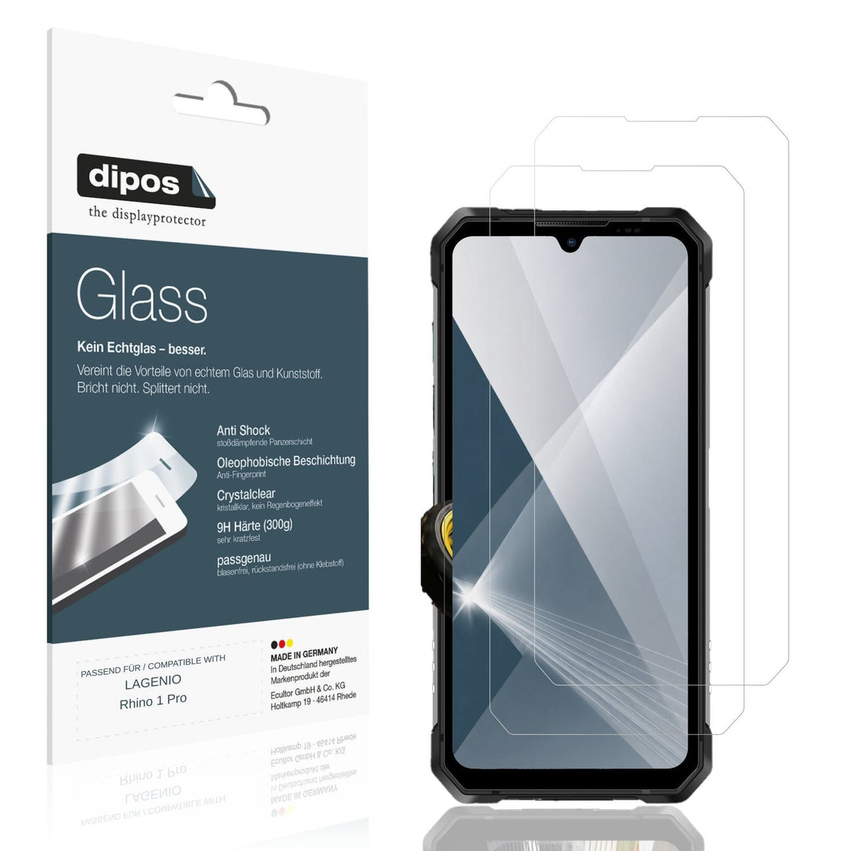 Klare Displayschutzfolie von dipos passend für LAGENIO Rhino 1 Pro, 9H kratzfest und blasenfrei montiert
