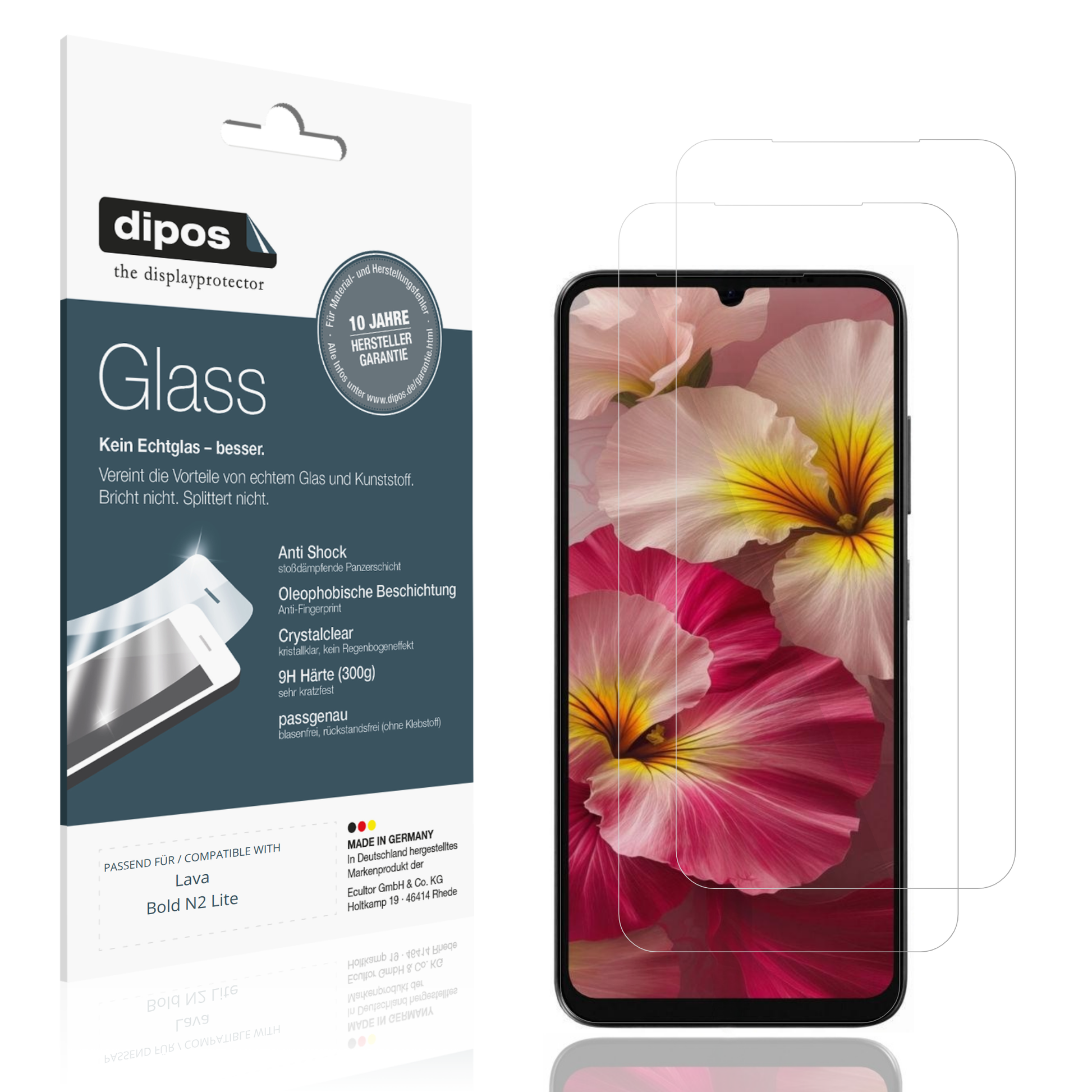 Klare Displayschutzfolie von dipos passend für Lava Bold N2 Lite, 9H kratzfest und blasenfrei montiert