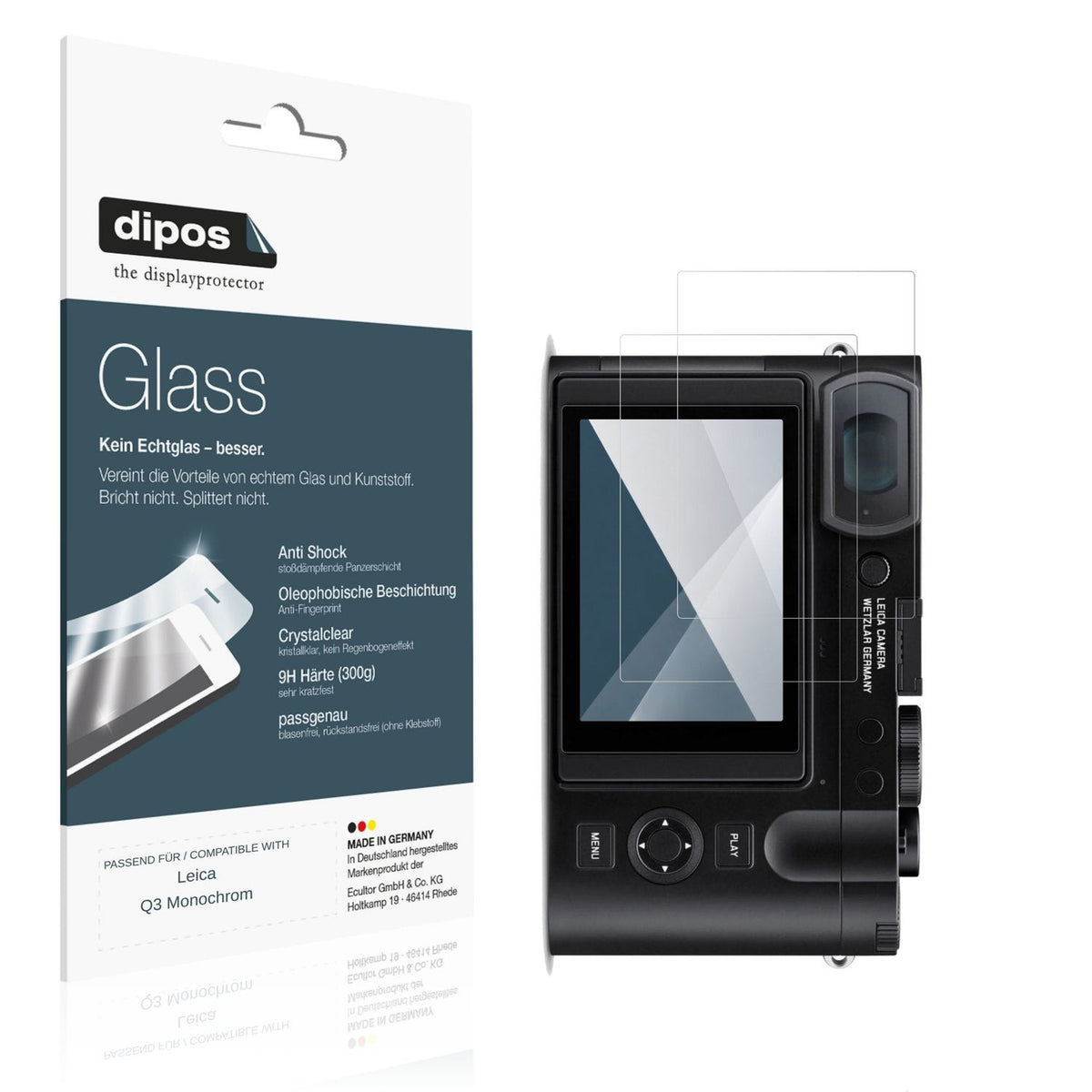 Klare Displayschutzfolie von dipos passend für Leica Q3 Monochrom, 9H kratzfest und blasenfrei montiert