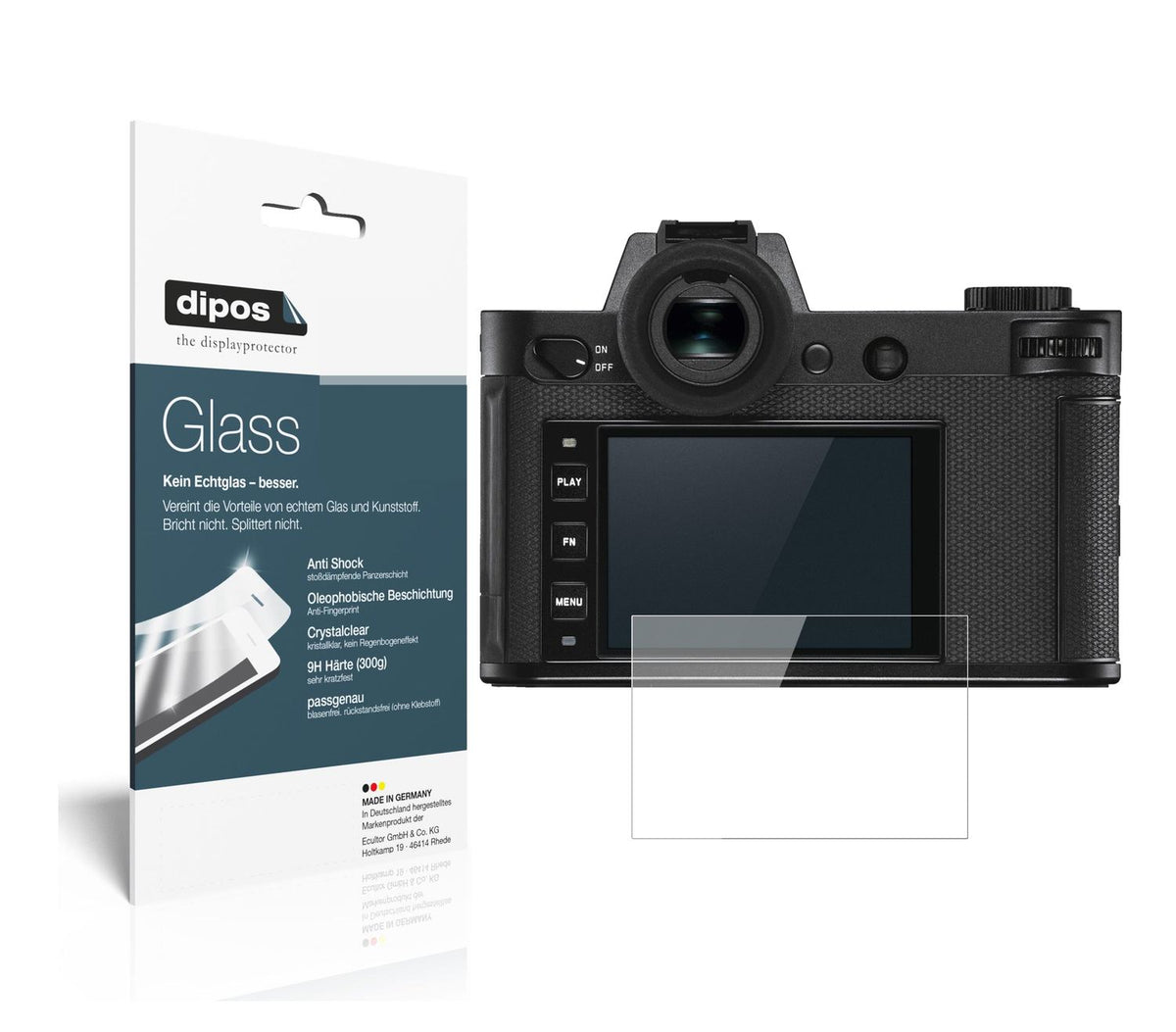 Klare Displayschutzfolie von dipos passend für Leica SL2, 9H kratzfest und blasenfrei montiert