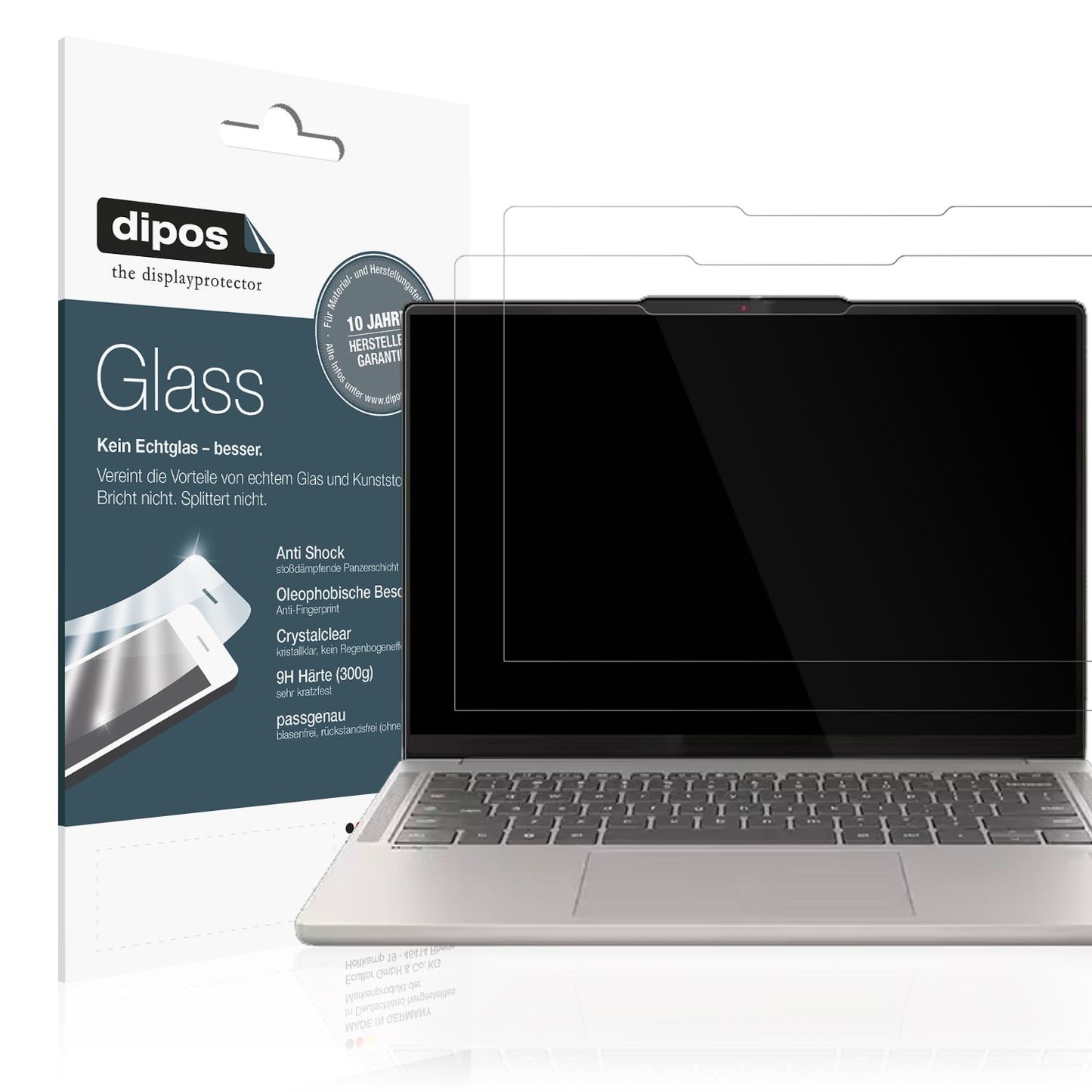 Klare Displayschutzfolie von dipos passend für Lenovo Chromebook Plus Gen 10 16 Zoll, 9H kratzfest und blasenfrei montiert